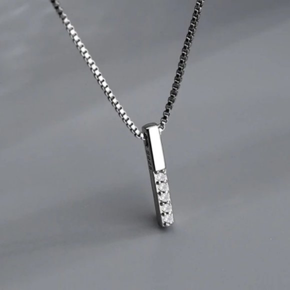 Gold Diamond Strip 925 Sterling Silver Necklace - Picture 3 of 14